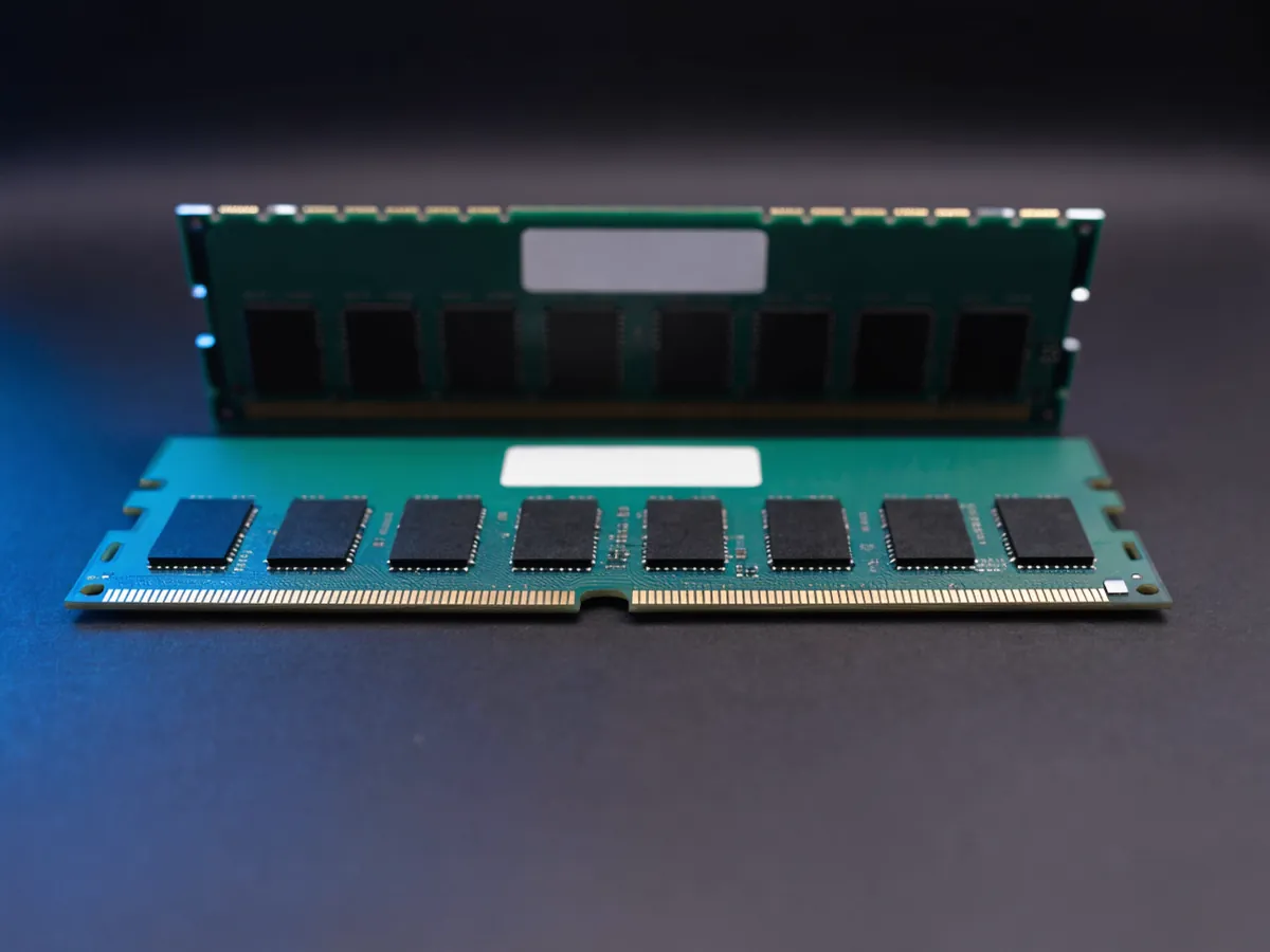 A single unbuffered memory module photographed from above, showing nine memory chips in one row across the face and gold edge contacts along the lower edge